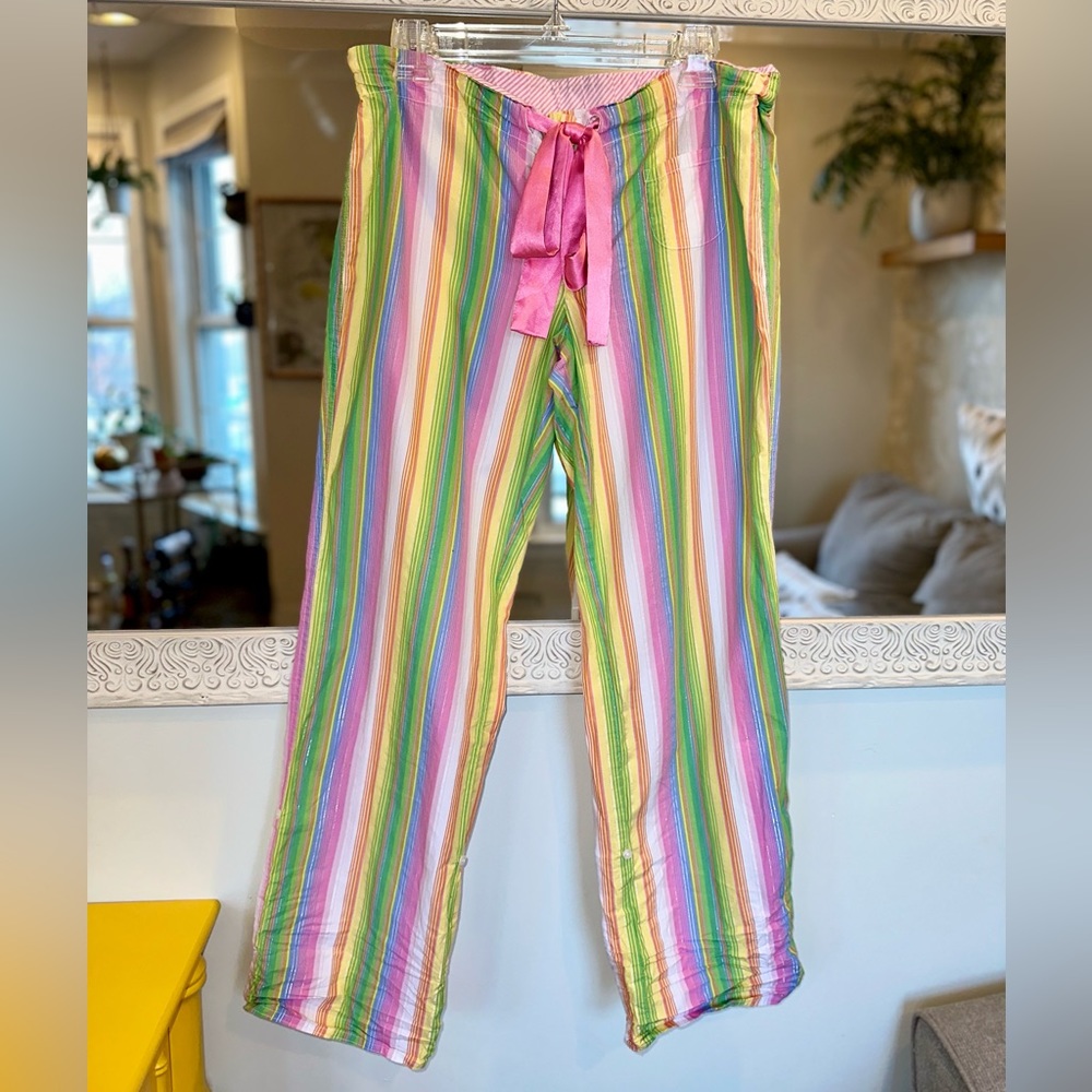 Victoria’s Secret Rainbow Striped Lounge / Pajama Pants, Satin Pink Drawstring S - Picture 8 of 8